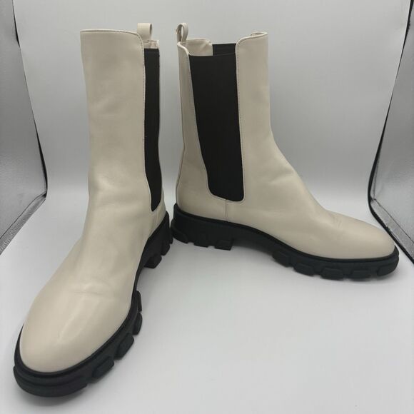 Michael Kors Asher Boot Women 10 Cream Leather No Box black winter white - Picture 5 of 10